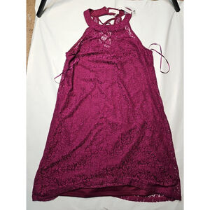 Candies Halter Mini Dress Plum Lace Y2K Bodycon cutout back size M coquette